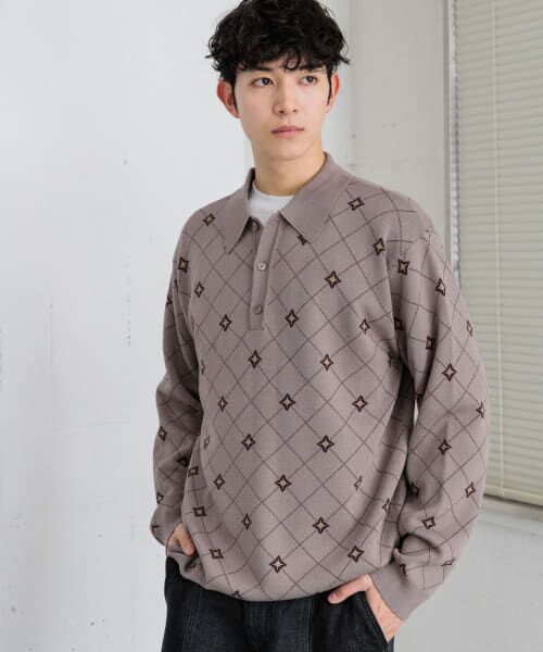 ＊＊SENSE OF PLACE by URBAN RESEARCH / センスオブプレイス バイ アーバンリサーチ ニット・セーター | フラワージャガードニットポロ（BEIGE）