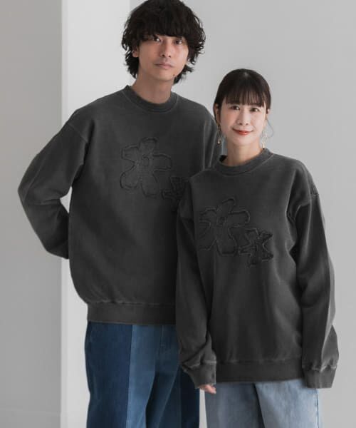 ＊＊SENSE OF PLACE by URBAN RESEARCH / センスオブプレイス バイ アーバンリサーチ スウェット | 『ユニセックス』ポップアートフラワーフェードスウェットシャツ（BLACK）