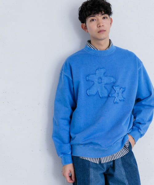 ＊＊SENSE OF PLACE by URBAN RESEARCH / センスオブプレイス バイ アーバンリサーチ スウェット | 『ユニセックス』ポップアートフラワーフェードスウェットシャツ（BLUE）