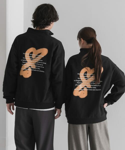＊＊SENSE OF PLACE by URBAN RESEARCH / センスオブプレイス バイ アーバンリサーチ スウェット | 『ユニセックス』ポップアートハートハーフZIPスウェットシャツ（BLACK）