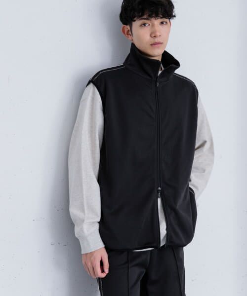 ＊＊SENSE OF PLACE by URBAN RESEARCH / センスオブプレイス バイ アーバンリサーチ ベスト | トラックジャージラインベスト（BLACK）
