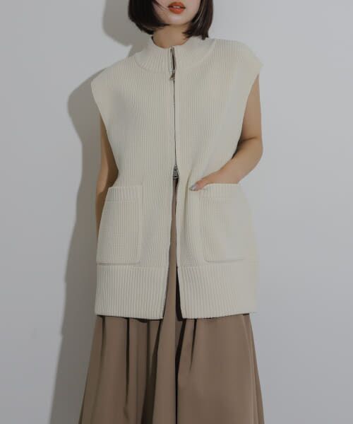＊＊SENSE OF PLACE by URBAN RESEARCH / センスオブプレイス バイ アーバンリサーチ ベスト | ジップニットベスト（IVORY）