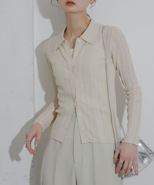 ＊＊SENSE OF PLACE by URBAN RESEARCH / センスオブプレイス バイ アーバンリサーチ カーディガン・ボレロ | ランダムリブニットカーディガン（IVORY）