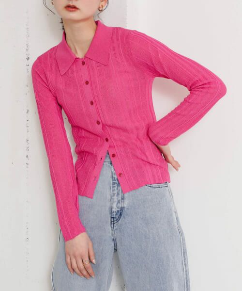 ＊＊SENSE OF PLACE by URBAN RESEARCH / センスオブプレイス バイ アーバンリサーチ カーディガン・ボレロ | ランダムリブニットカーディガン（PINK）