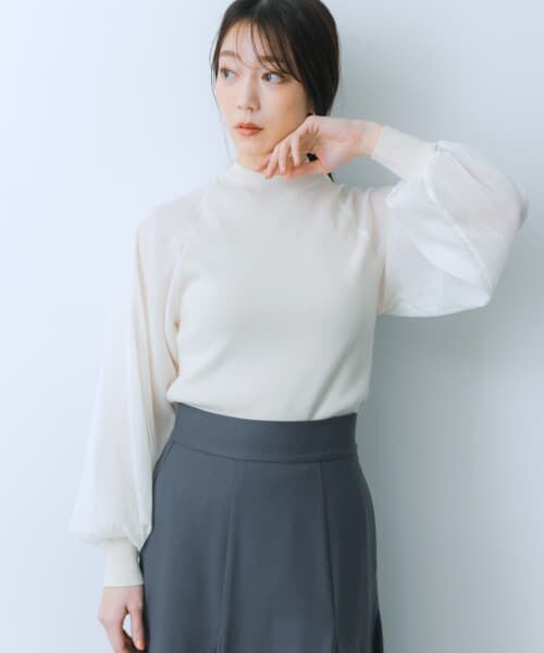 ＊＊SENSE OF PLACE by URBAN RESEARCH / センスオブプレイス バイ アーバンリサーチ ニット・セーター | シアーボリュームスリーブセーター（IVORY）