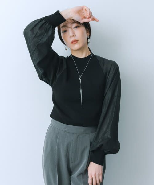 ＊＊SENSE OF PLACE by URBAN RESEARCH / センスオブプレイス バイ アーバンリサーチ ニット・セーター | シアーボリュームスリーブセーター（BLACK）