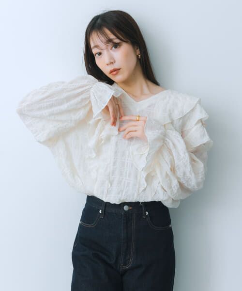 ＊＊SENSE OF PLACE by URBAN RESEARCH / センスオブプレイス バイ アーバンリサーチ シャツ・ブラウス | チュニックフリルブラウス（OFF WHITE）
