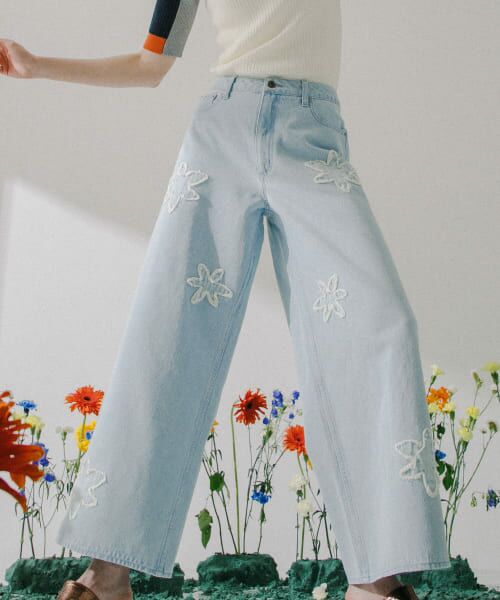 セール】 hxcyyd × SOP フラワーパッチワイドデニム(UNISEX) （デニム