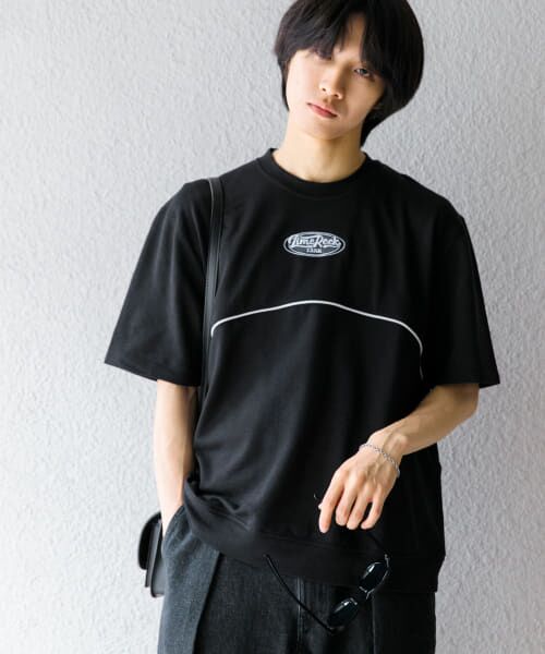 ＊＊SENSE OF PLACE by URBAN RESEARCH / センスオブプレイス バイ アーバンリサーチ Tシャツ | ブロックドデザインTシャツ(5分袖)（BLK×WHT）