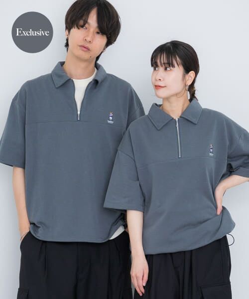 ＊＊SENSE OF PLACE by URBAN RESEARCH / センスオブプレイス バイ アーバンリサーチ スウェット | 『別注』TeddyBear×SENSE OF PLACE　テディベアハーフZIPスウェット（CHARCOAL）