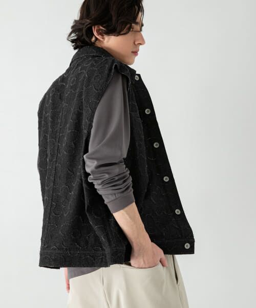 ＊＊SENSE OF PLACE by URBAN RESEARCH / センスオブプレイス バイ アーバンリサーチ ベスト | 『セットアップ対応』 フラワーデニムベスト（BLACK）