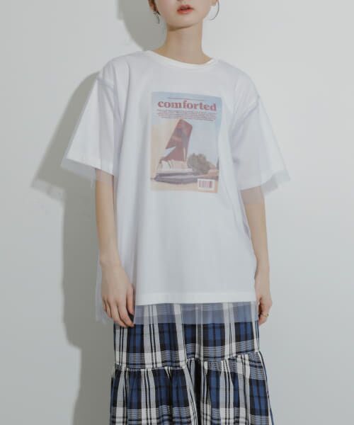 ＊＊SENSE OF PLACE by URBAN RESEARCH / センスオブプレイス バイ アーバンリサーチ Tシャツ | チュールレイヤードグラフィックTシャツ（GRAPHIC-C）
