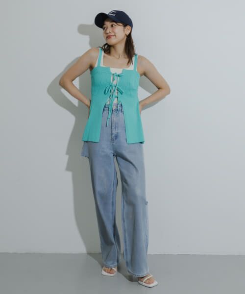 extreme cahmere リボンキャミソールニット メロウリボンキャミソールxクロップド丈トップスニット