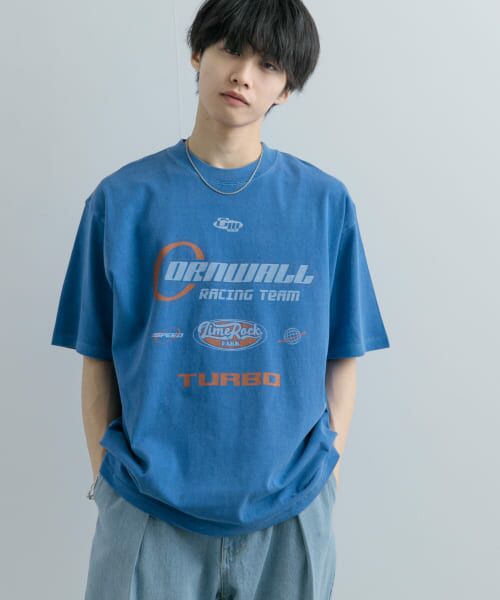 ＊＊SENSE OF PLACE by URBAN RESEARCH / センスオブプレイス バイ アーバンリサーチ Tシャツ | フェードロゴグラフィックTシャツ(5分袖)（ROYAL BLUE）