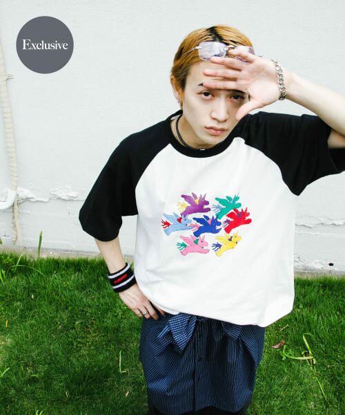 ＊＊SENSE OF PLACE by URBAN RESEARCH / センスオブプレイス バイ アーバンリサーチ Tシャツ | 『別注』SHUHEI KOKI×SENSE OF PLACE　ラグランTシャツ（WHT×BLK）