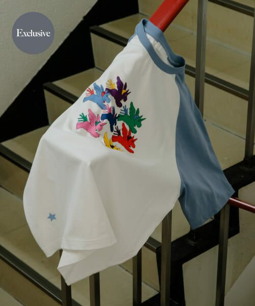 ＊＊SENSE OF PLACE by URBAN RESEARCH / センスオブプレイス バイ アーバンリサーチ Tシャツ | 『別注』SHUHEI KOKI×SENSE OF PLACE　ラグランTシャツ（WHT×L.BLU）