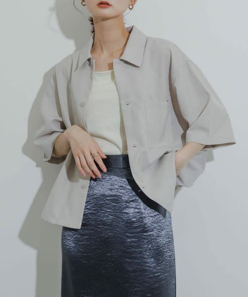 ＊＊SENSE OF PLACE by URBAN RESEARCH / センスオブプレイス バイ アーバンリサーチ シャツ・ブラウス | 『イージーケア/セットアップ対応/ユニセックス』リネンライクボクシーシャツ(5分袖)（GREIGE）