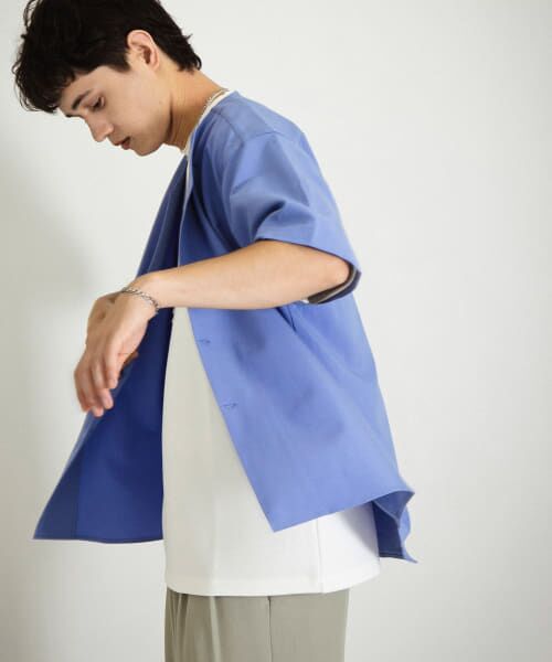 ＊＊SENSE OF PLACE by URBAN RESEARCH / センスオブプレイス バイ アーバンリサーチ シャツ・ブラウス | ノーカラーシャツ(5分袖)（BLUE）