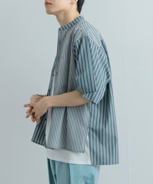 ＊＊SENSE OF PLACE by URBAN RESEARCH / センスオブプレイス バイ アーバンリサーチ シャツ・ブラウス | 『ユニセックス』ストライプブロックドルーズシャツ（CHC×BLK）