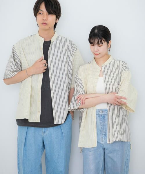 ＊＊SENSE OF PLACE by URBAN RESEARCH / センスオブプレイス バイ アーバンリサーチ シャツ・ブラウス | 『ユニセックス』ストライプブロックドルーズシャツ（GREG×BEG）