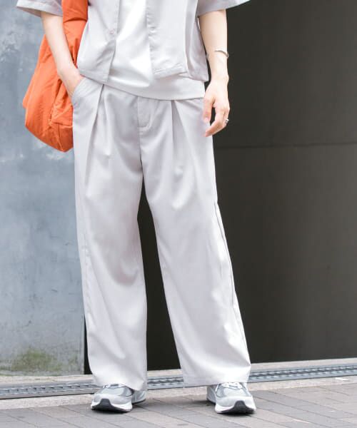＊＊SENSE OF PLACE by URBAN RESEARCH / センスオブプレイス バイ アーバンリサーチ その他パンツ | 『イージーケア/セットアップ対応』リネンライクタックワイドパンツ（GREIGE）