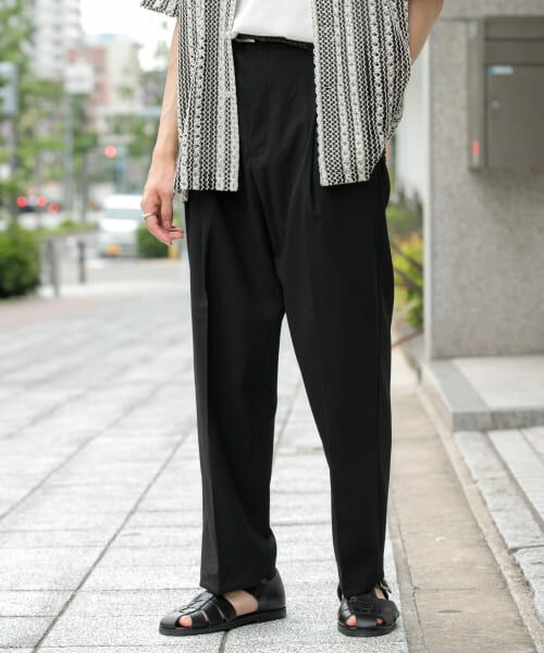 ＊＊SENSE OF PLACE by URBAN RESEARCH / センスオブプレイス バイ アーバンリサーチ その他パンツ | 『セットアップ対応』 『UR TECH DRYLUXE』リネンライクテーパードパンツ（BLACK）