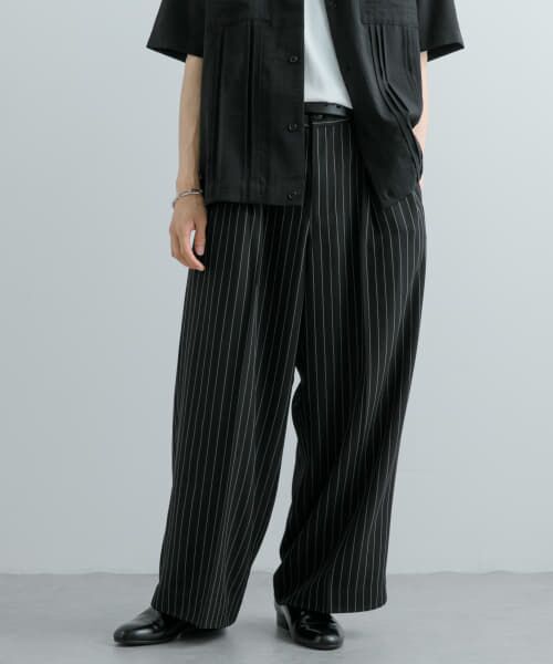 shikitari ワイドストライプスラックス ブラック shikitari ワイドストライプスラックス