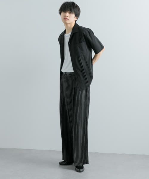 shikitari ワイドストライプスラックス ブラック shikitari ワイド