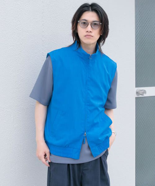 ＊＊SENSE OF PLACE by URBAN RESEARCH / センスオブプレイス バイ アーバンリサーチ ベスト | 『イージーケア/セットアップ対応』リネンライクスタンドカラーWジップベスト（L.BLUE）