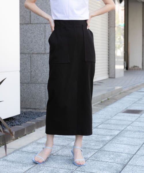 ＊＊SENSE OF PLACE by URBAN RESEARCH / センスオブプレイス バイ アーバンリサーチ スカート | アウトポケットジャージースカート（BLACK）