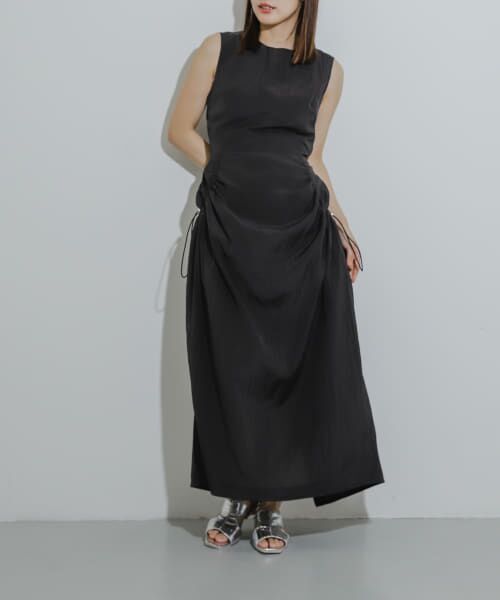 ＊＊SENSE OF PLACE by URBAN RESEARCH / センスオブプレイス バイ アーバンリサーチ ワンピース | ナイロンギャザーコクーンワンピース（BLACK）