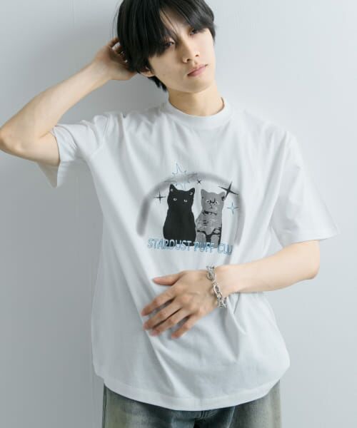 ＊＊SENSE OF PLACE by URBAN RESEARCH / センスオブプレイス バイ アーバンリサーチ Tシャツ | キャットグラフィックプリントTシャツ A（WHITE）