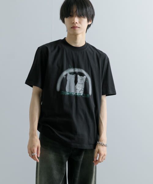 ＊＊SENSE OF PLACE by URBAN RESEARCH / センスオブプレイス バイ アーバンリサーチ Tシャツ | キャットグラフィックプリントTシャツ A（BLACK）