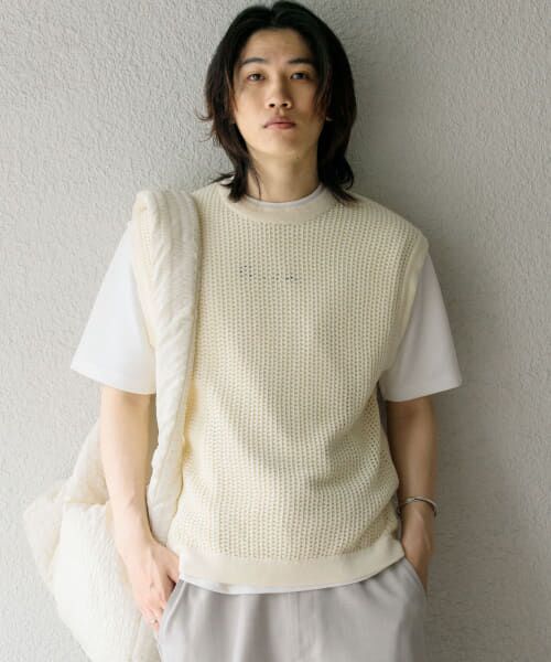 ＊＊SENSE OF PLACE by URBAN RESEARCH / センスオブプレイス バイ アーバンリサーチ ベスト | シアーメッシュニットベスト（IVORY）