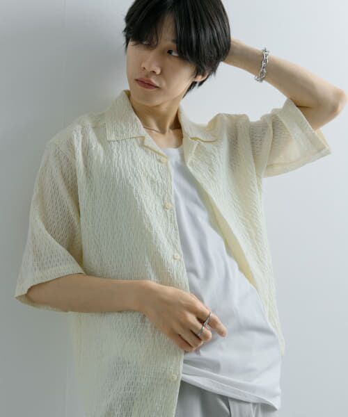 paruruお洋服N°23、29 セール】 シアーレースドローコードオープンカラーシャツ