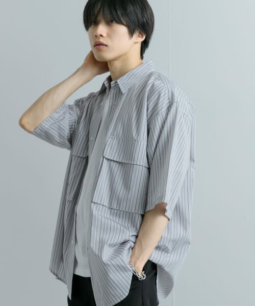 ＊＊SENSE OF PLACE by URBAN RESEARCH / センスオブプレイス バイ アーバンリサーチ シャツ・ブラウス | ストライプCPOルーズシャツ(5分袖)（LGRY×WHT）