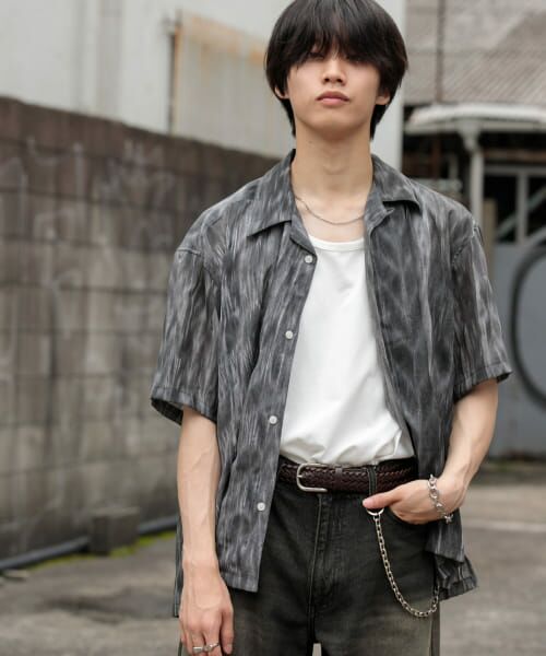 ＊＊SENSE OF PLACE by URBAN RESEARCH / センスオブプレイス バイ アーバンリサーチ シャツ・ブラウス | マーブルプリントオープンカラーシャツ（BLK×WHT）