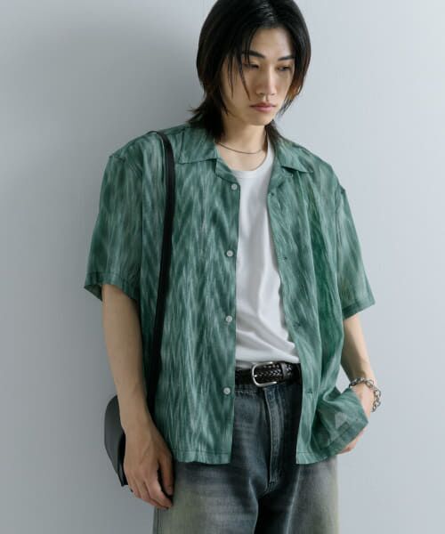 ＊＊SENSE OF PLACE by URBAN RESEARCH / センスオブプレイス バイ アーバンリサーチ シャツ・ブラウス | マーブルプリントオープンカラーシャツ（GRN×WHT）