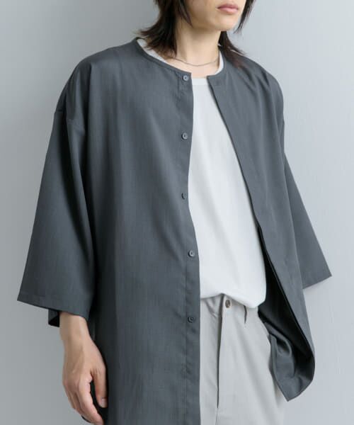 ＊＊SENSE OF PLACE by URBAN RESEARCH / センスオブプレイス バイ アーバンリサーチ シャツ・ブラウス | ノーカラールーズシャツ(5分袖)（CHARCOAL）