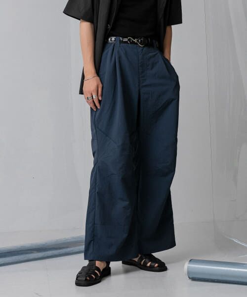 ＊＊SENSE OF PLACE by URBAN RESEARCH / センスオブプレイス バイ アーバンリサーチ その他パンツ | 『わたべ×SOP』ナイロンフレアワイドパンツ（SMOKE BLUE）