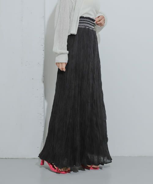 ＊＊SENSE OF PLACE by URBAN RESEARCH / センスオブプレイス バイ アーバンリサーチ スカート | インドシャーリングワッシャースカート（BLACK）