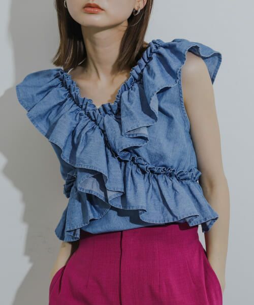 ＊＊SENSE OF PLACE by URBAN RESEARCH / センスオブプレイス バイ アーバンリサーチ シャツ・ブラウス | 2WAYフリルノースリーブブラウス（D.INDIGO）
