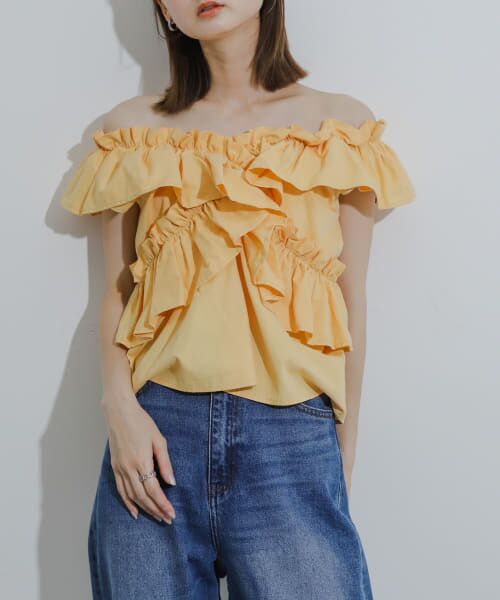 ＊＊SENSE OF PLACE by URBAN RESEARCH / センスオブプレイス バイ アーバンリサーチ シャツ・ブラウス | 2WAYフリルノースリーブブラウス（ORANGE）