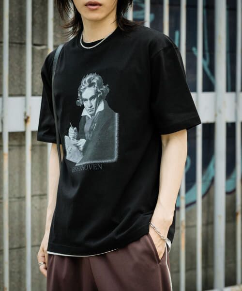 ＊＊SENSE OF PLACE by URBAN RESEARCH / センスオブプレイス バイ アーバンリサーチ Tシャツ | ヴィンテージライクTシャツ(ベートーヴェン)（BLACK）