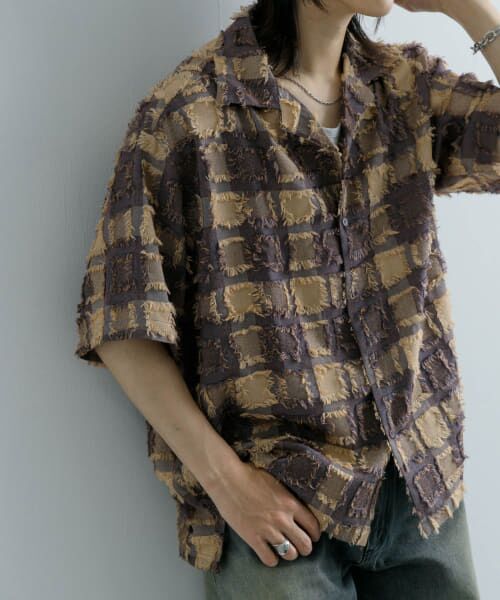 ＊＊SENSE OF PLACE by URBAN RESEARCH / センスオブプレイス バイ アーバンリサーチ シャツ・ブラウス | フリンジオープンカラーシャツ(5分袖)（PURPLE）