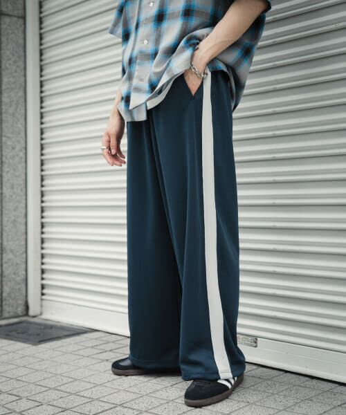 ＊＊SENSE OF PLACE by URBAN RESEARCH / センスオブプレイス バイ アーバンリサーチ その他パンツ | ジャージラインワイドパンツ（BLU×LGRY）