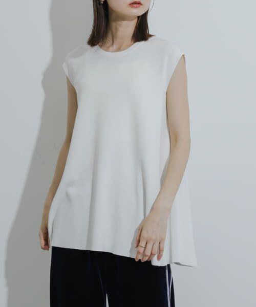 ＊＊SENSE OF PLACE by URBAN RESEARCH / センスオブプレイス バイ アーバンリサーチ ニット・セーター | フレンチスリーブフレアチュニックセーター（OFF WHITE）