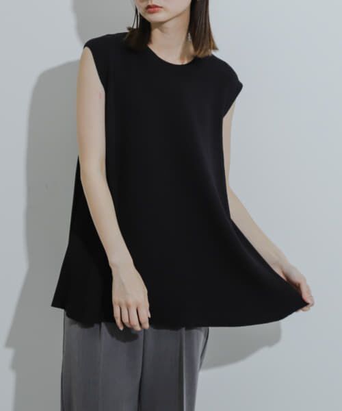 ＊＊SENSE OF PLACE by URBAN RESEARCH / センスオブプレイス バイ アーバンリサーチ ニット・セーター | フレンチスリーブフレアチュニックセーター（BLACK）