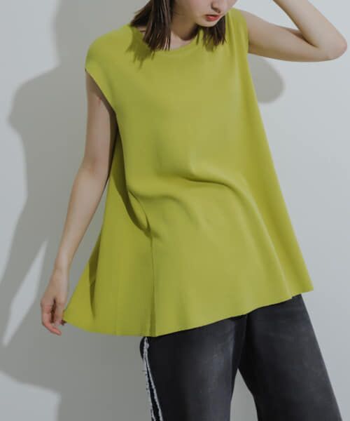 ＊＊SENSE OF PLACE by URBAN RESEARCH / センスオブプレイス バイ アーバンリサーチ ニット・セーター | フレンチスリーブフレアチュニックセーター（YELLOW）