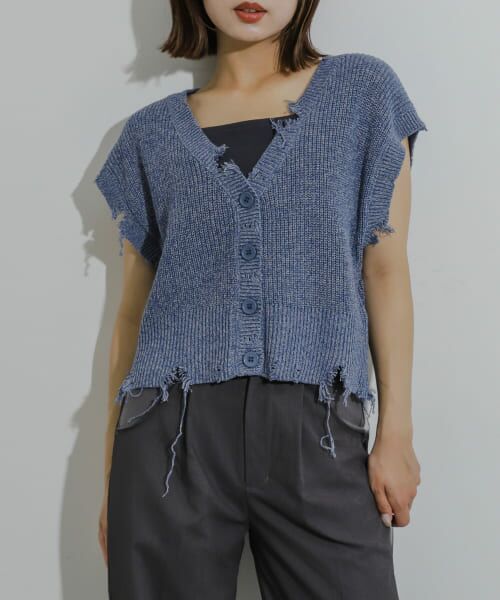 ＊＊SENSE OF PLACE by URBAN RESEARCH / センスオブプレイス バイ アーバンリサーチ ベスト | ダメージニットベスト（BLUE）